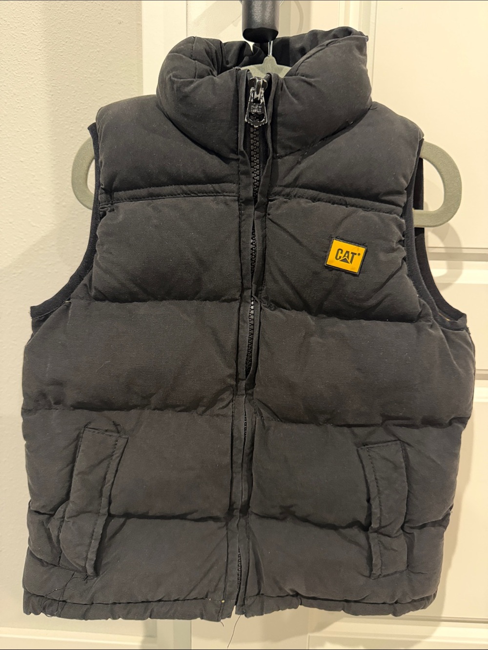 Caterpillar Black Puffer Kids Vest with Yellow Logo